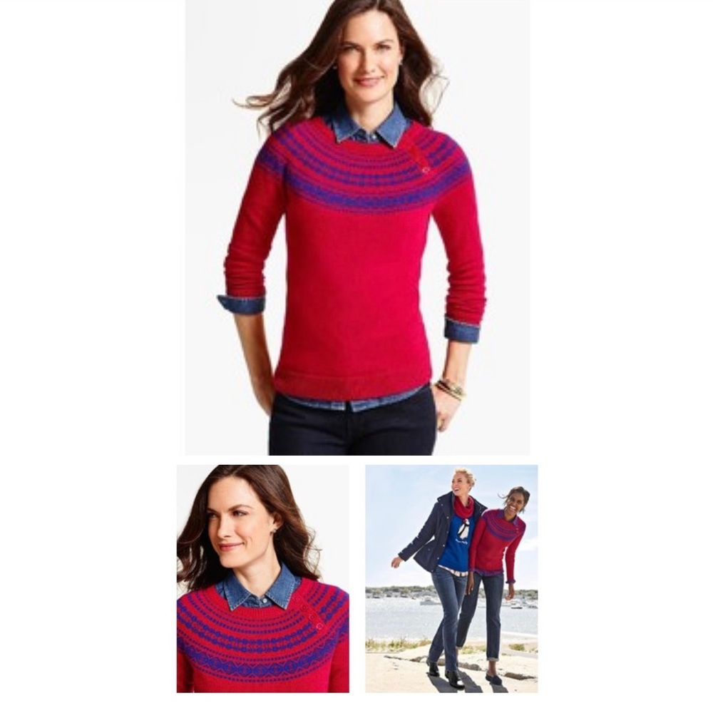 Talbots fair isle red and blue button sweater size women’s small